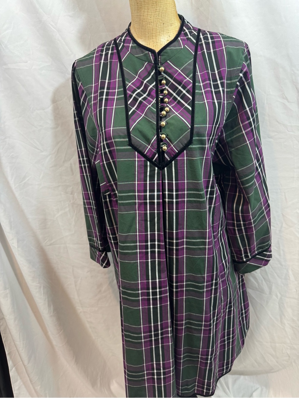 Tuckernuck Green & Purple Plaid Button-Front Tunic dress XXL